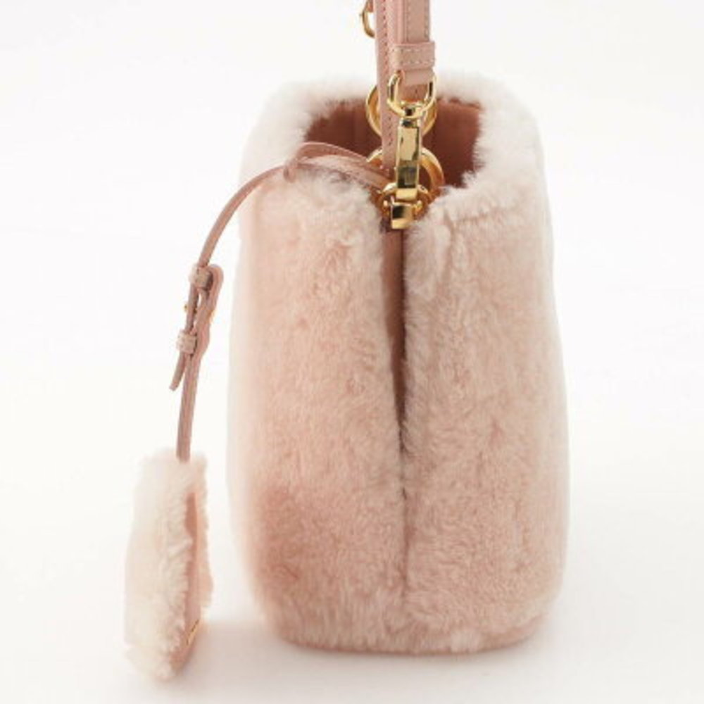 Prada Pannier Triangle Shearling Mini Handbag Pink - image 3